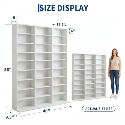 Image of Garvee 9 Tier Tall CD Display Cabinet, 27-Compartment Media Tower, White