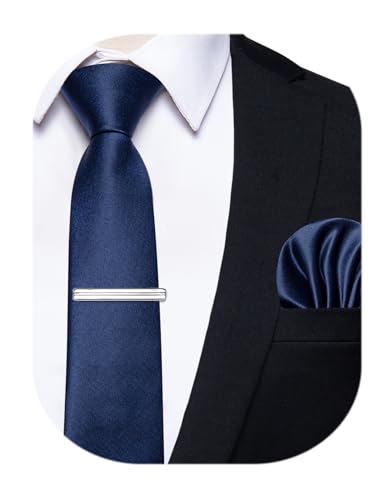 Image of YourTies Skinny Ties for Men Satin 2.4 inch Slim Necktie with Pocket Square Tie Clip Set Solid Color Wedding Party Business