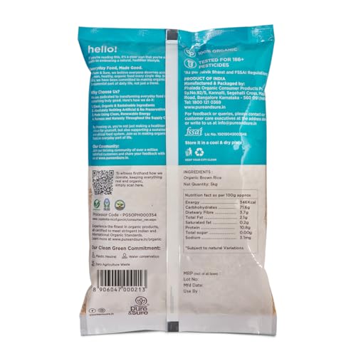 Image of Phalada Pure & Sure Pure & Sure Organic Rice, Unpolished | Instant Boost of Energy | Rich in Fibre, Good for Diabetic People, Helps Lower Blood Pressure | Healthy & Wholesome Rice 5kg