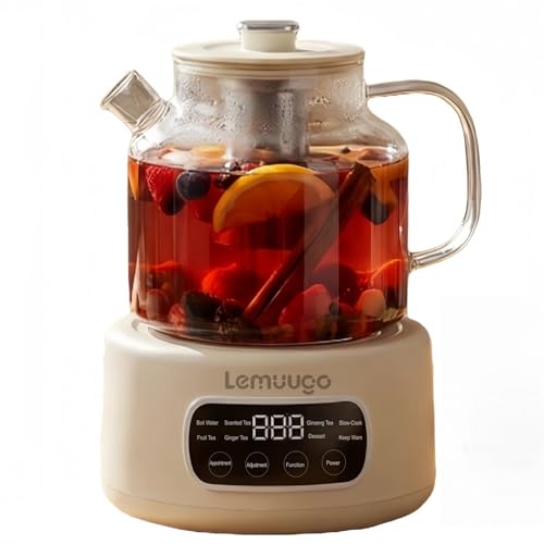 Lemuugo 1.2L Glass Tea Kettle with Infuser Temp Control 24H Timer