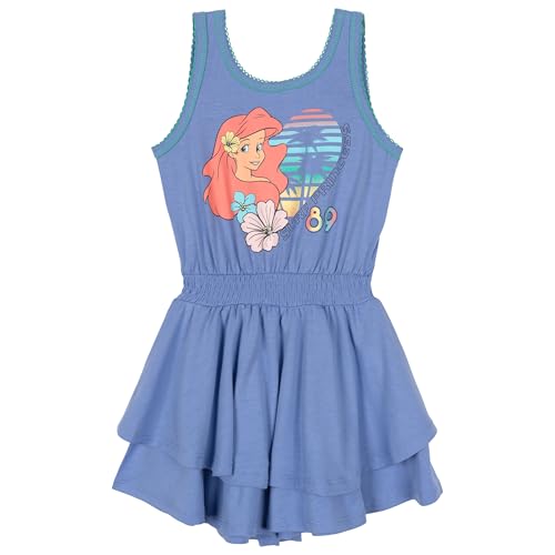 Disney Little Mermaid Princess Ariel Little Girls Romper With Skirt Overlay Blue 7-8