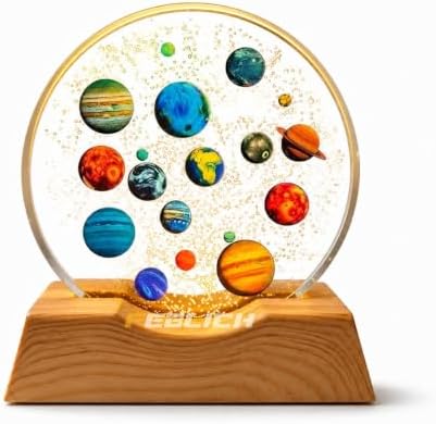 3D Acrylic LED Night Light – Warm White & 18 Planets Design with Durable Plastic Base, Decorative Table Lamp for Bedroom, Living Room, Kids Room, Study & Home Décor Gifting
