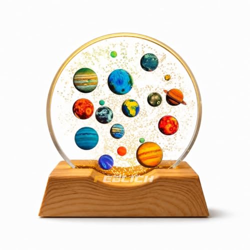 Image of 3D Acrylic LED Night Light - Warm White & 18 Planets Design with Durable Plastic Base, Decorative Table Lamp for Bedroom, Living Room, Kids Room, Study & Home Decor Gifting