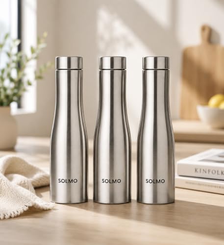 Image of Solimo Water Bottle Quality Hi-Rise Stainless Steel Single Wall 1000ML, Fridge Water Bottle |BPA Free | single wall Leak-Proof, Best for School /Office /Home /College /running (Pack 3)