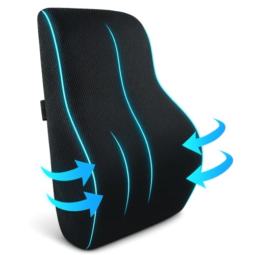 Image of Back Support Cushion for Office Chair & Car | Premium Memory Foam Lumbar Support | 2 Year Warranty | Back Pain Relief, Posture Correction & Adjustable Strap | Breathable Mesh Cover | Made in India