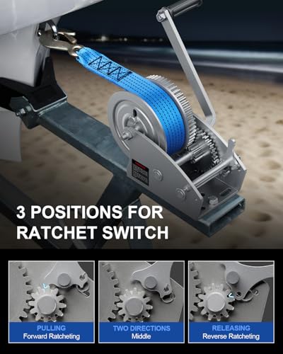 image for ZOMIYU 4000lb Boat Trailer Winch with Strap, 2-Way Ratchet 5.4:1/16.6: