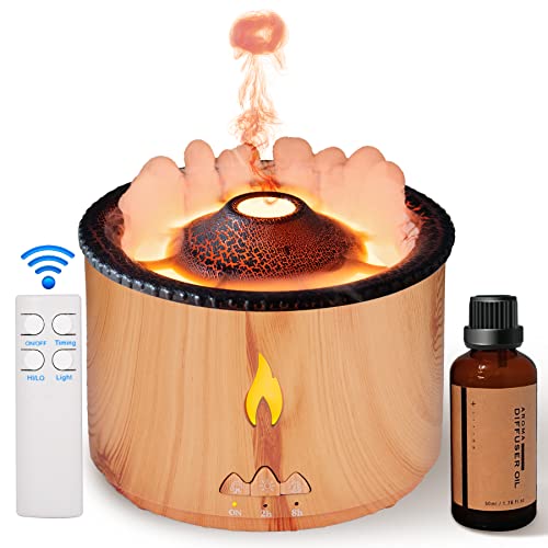 yayaHappy Essential Oil Diffusers with Remote, Aromatherapy Diffuser 360ML, Flame and Volcano Diffuser, Red&Blue Light,incloud 50ML Hotel Collection Essential Oils for Home,Gifts for Mon,Women
