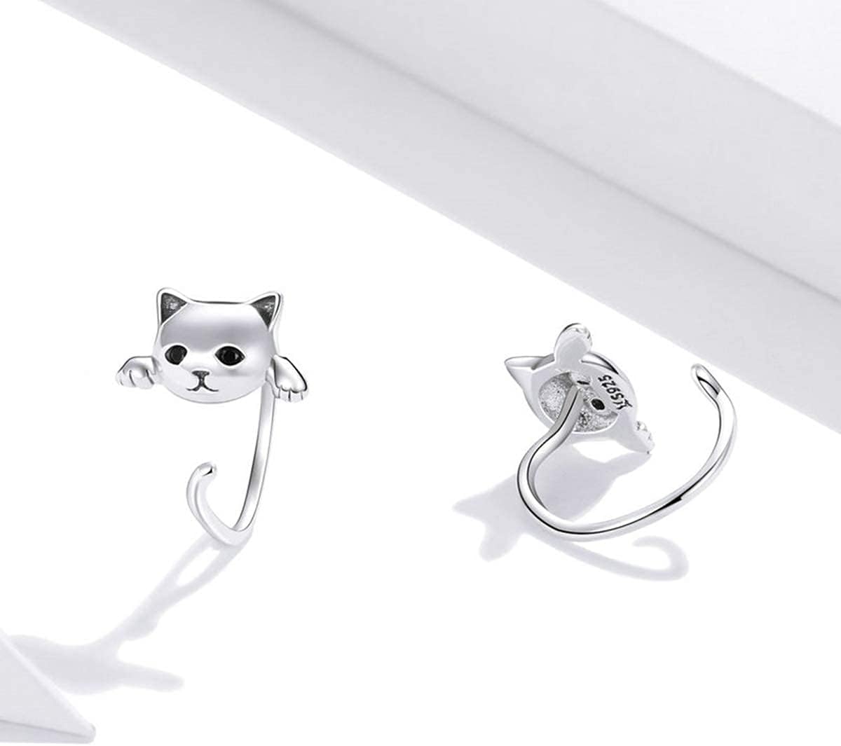 BISAER Solid 925 Sterling Silver Cat Half Hoop Earrings for Women, Hypoallergenic Cute Backless Huggie Earrings kitty Jewelry Gift for Her - Image 8