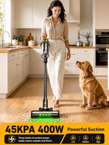 Image of Cordless Vacuum Cleaner for DeWalt 20V Battery, 45KPA 400W Vacuum Cleaners for Home, Self-Standing Stick Vac w /LED Display, Anti-Tangle Lightweight Vacuum for Carpet, Floor, Car(Battery Not Included)