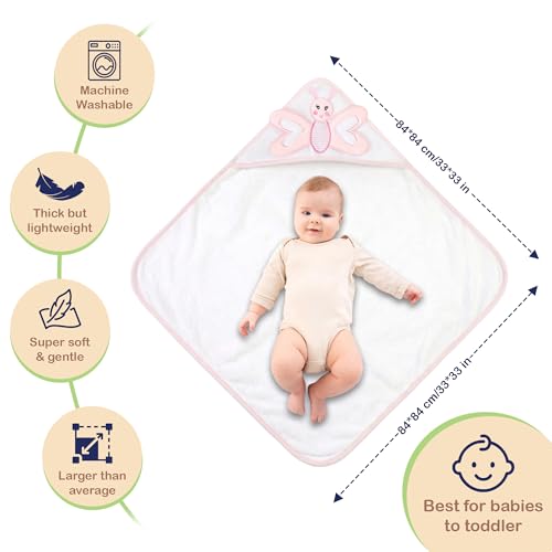 Image of Mother's Choice Baby Towels 100% Organic Cotton Butterfly Hooded Design, Oeko-TEX Certified, Ultra-Soft Absorbent Hooded Bath Towel for Newborn Girls, (Butterfly)
