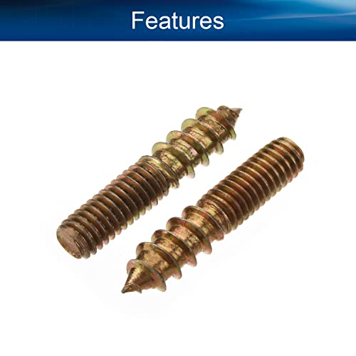Image of 20Pcs Carbon Steel Double Headed Hanger Bolts 1.18 inch Length Self-Tapping Screw for Furniture Installation M6x30 Bronze