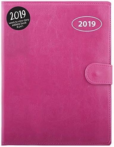 2019 A5 Week to View Diary Personal Organiser Address Book & Pen (Pink)