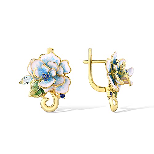 Santuzza Peony Earrings 925 Sterling Silver Blue Glass Enamel Blue Flower Dangle Earrings For Women #TOP1