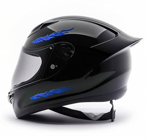Image of customTAYLOR33 High-Intensity Grade Premium Reflective Tribal Flame Helmet Decals, Motorcycle Safety Sticker Decals (Blue)