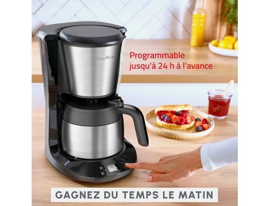 Moulinex Subito, Cafetera Filtro programable con jarra isotérmica, Capacidad de 0,9L, 12tazas, FT5S2DE0