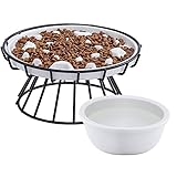 Elevated Slow Feeder Bowl for Cats and Small Dogs with Stand and Water Bowl, Ceramic Raised Cat...