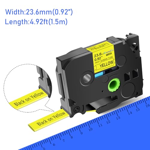 Image of USUPERINK 10 Pack Compatible for Brother P-Touch HSe-651 HSe651 HS-651 HS651 Black on Yellow 23.6mm 0.92'' Heat Shrink Tubing Label Tape for Wire Cable use in PT-P900 D800W P710BT P700 Label Printer