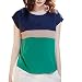 VOBAGA® Women's Loose Casual Stripe Color Collision T-Shirt Tops Blouse Green M