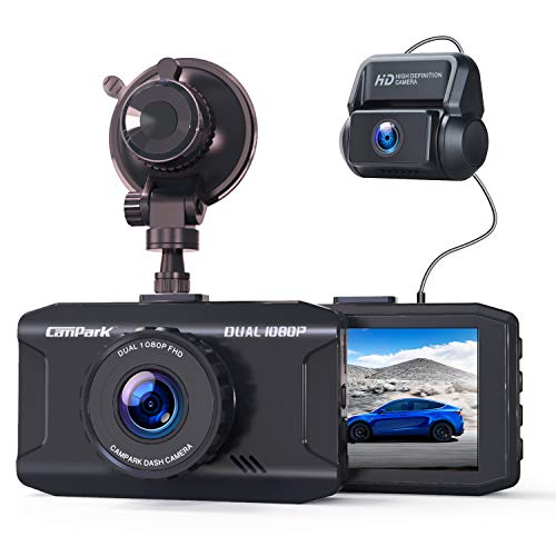 Campark Dash Cam Front and Rear Dual 1080P Car Camera with 340° Wide Angle Recording 3 Inches Night Vision Loop Recording G-Sensor, Max Support 128GB