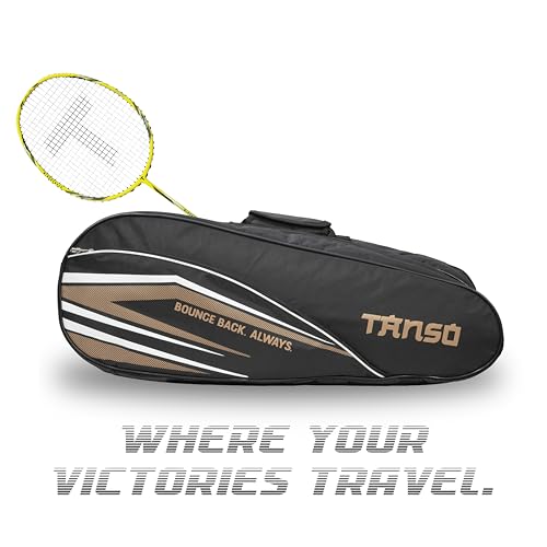 Image of TANSO Windbender Full Graphite Ultra Light Weight Badminton Racquet with T-Blast Badminton Kit Bag (32 Lbs Tension, 680 mm Long, 77 Grams, Strung with Premium Strings)