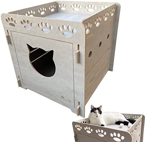 Creative Planet Cat Condo/Cat Litter Box Enclosure for 1 or 2 Cats/Kittens Fits Cat Bed/Litter Box Sized (15.5"x 19.5"x 6") Easy Assembly (Grey) (Cat Condo)