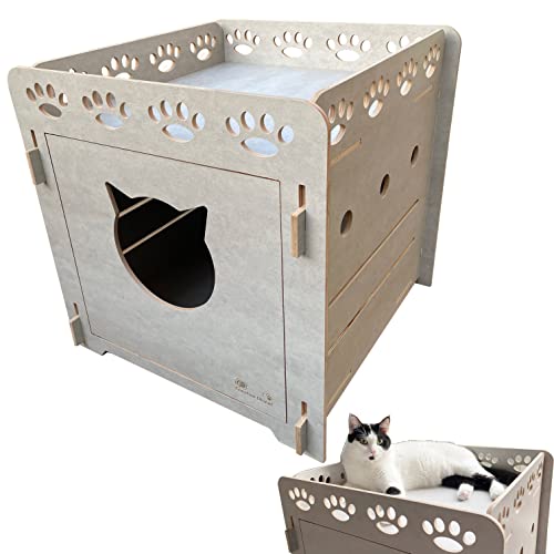 Creative Planet Cat Condo/Cat Litter Box Enclosure For 1 Or 2 Cats/Kittens Fits Cat Bed/Litter Box Sized (15.5"X 19.5"X 6") Easy Assembly (Grey) (Cat Condo) #TOP2