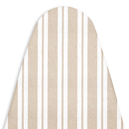 Funda De Repuesto para Tabla De Planchar Encasa Xo con Almohadilla Extra Gruesa, Elástica Y Resistente Al Calor, Se Adapta A Tablas Estándar (125x39 cm), Franca Franja de Beige, Alta Durabilidad.