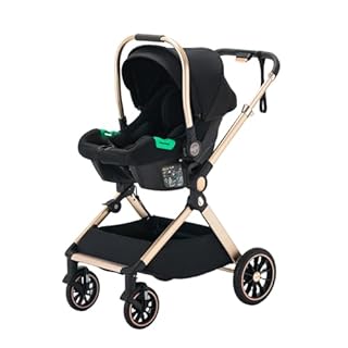 Shineey 3 in 1 Baby Stroller with Height Adjustable Handle,3 in 1 Prams Travel System, Lightweight Foldable Pushchair, Prams with Aluminum Frame for Portable Baby Carriage (U9-X//Black, U9-X)