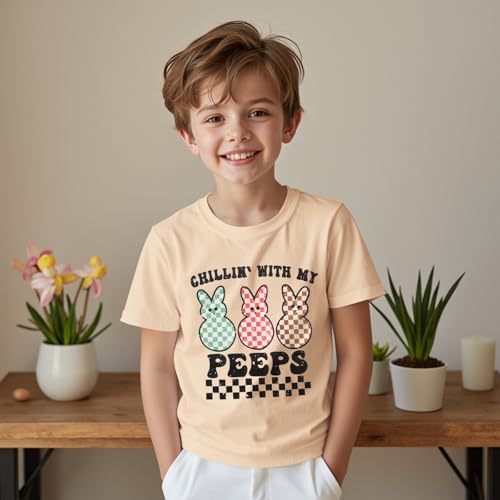 CM C&M WODRO Boy Girl Easter Bunny T-Shirt Chillin' with My Peeps Shirt Short Sleeve Kid Funny Happy Easter Graphic Tees Tops2