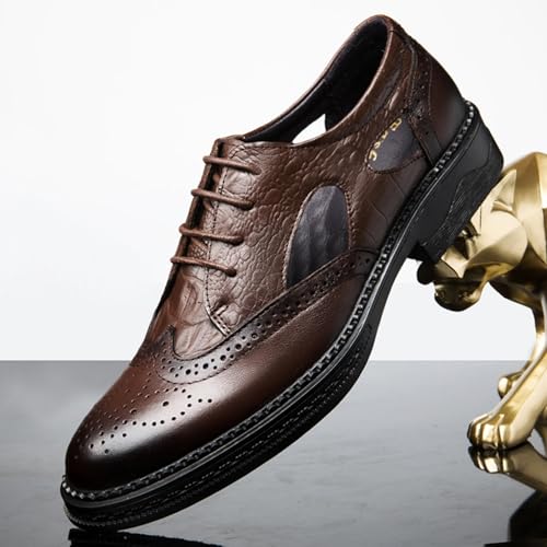 Men's Cowhide Leather Perforated Lace - up Oxfords Brogue Wingtip Shoes for Men Brown, Black2