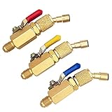 (Set of 3 Pcs) Angled Compact Ball Shut-Off Valve 1/4' SAE Swivel Adapter For A/C R12 R22 R502 R134A R410A Refrigerant Charging Hoses Tools Air Conditioning Copper Valve