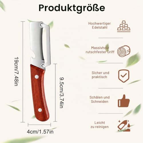 Foto von Multifunktionaler Gemüseschäler – 3-in-1-Multifunktion 2er Set, Edelstahl & Holzgriff, Julienne-Klinge, Flaschenöffner, Sparschäler für Obst, Gemüse, Küchenhelfer langlebig, für Kleidung Teppich (A)