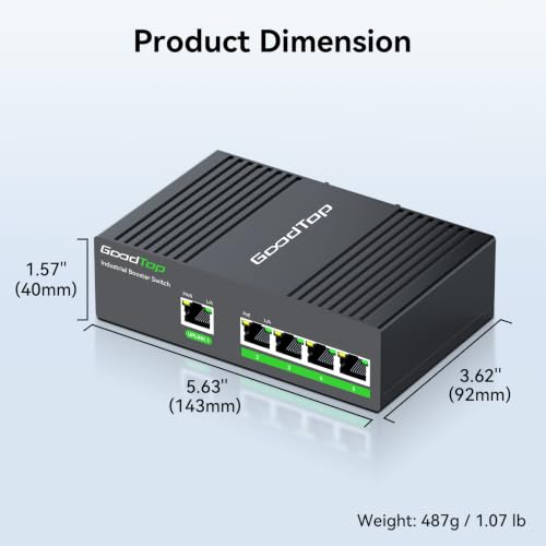 Image of 5 Port Industrial Gigabit PoE+ Switch, 12V /24V to 48V Booster, DIN-Rail | 802.3af /at | 4x 30W PoE 1 Uplink | 12V-52V Input to 48V /54V Output | Rugged IP40 for RV Camper, Marine, Solar