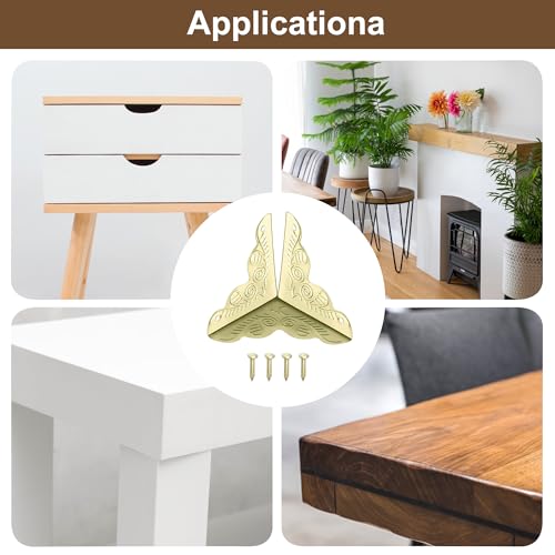 Image of uxcell 8 Pcs Metal Box Corner Protectors 1 inchx1 inch Corner Protectors Decorative with Mounting Screws for Storage Box Cabinets Wooden Chest, Gold Tone