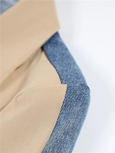 UIOKLMJH Women's Notched Collar Patchwork Denim Blazer Long Sleeve Suit Coat3