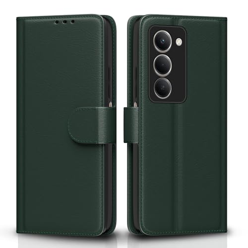 Image of Pikkme Flip Cover for Redmi 15 5G Leather Finish | Inside TPU with Card Pockets | Wallet Stand and Shock Proof | Complete Protection Flip Case(Green)