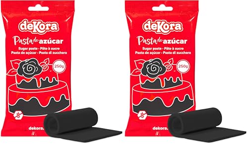 Dekora - Fondant Negro | Pasta de Fondant para Tartas - Cobertura para Bizcochos, Tartas, Pasteles, Magdalenas o Cupcakes con el que Poder Hacer Todo Tipo de Decoraciones - 250 gr (Paquete de 2)