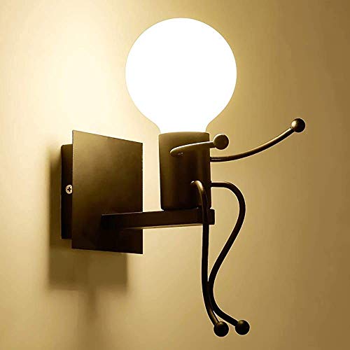 Moderne Led Applique Murale Industrielle Rétro Appliques Chambre Creative Petit Peu Applique Murale Éclairage Intérieur En Métal Led Lampe De Chevet Pour Chambre D'Enfants-Noir Tête Unique Cover