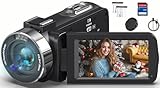 Videokamera Camcorder 4K HD 80MP 30FPS mit IR Nachtsicht, 18X Digitalzoom Webcam Videokameras, 3,0-Zoll 270° Drehung Ausgestattet IPS Screen Vlogging Camera für YouTube mit 2 Akkus, 32GB-SD-Karte