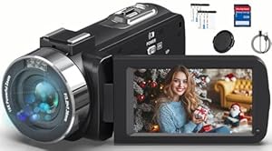 Videokamera Camcorder 4K HD 80MP 30FPS mit IR Nachtsicht, 18X Digitalzoom Webcam Videokameras, 3,0-Zoll 270° Drehung Ausgestattet IPS Screen Vlogging Camera für YouTube mit 2 Akkus, 32GB-SD-Karte