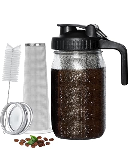PIZVOX Jarra para cafeteira Cold Brew - 946 ml de vidro grosso tampa com alça e filtro de aço inoxid
