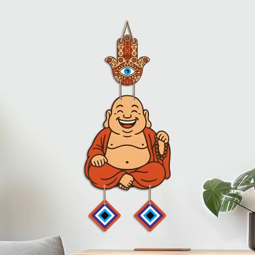 Image of Artvibes Smiling Monk Evil Eye Wall Hanging Decor for Home Entrance | Positive Energy Protection Ornament | Nazar Battu Wall Accent for Living Room | Office | Gift Item (WH 85143N)