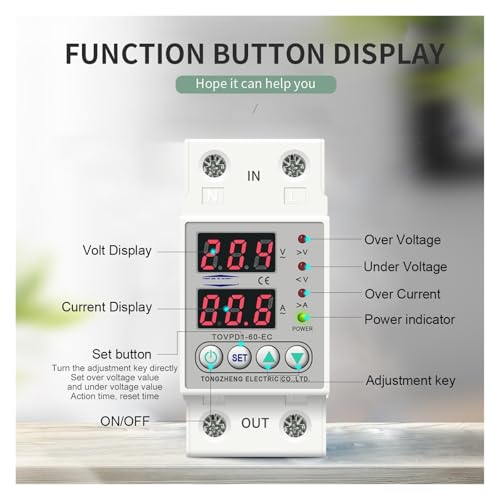 Protector de sobretensión 230V relé de corriente carril DIN ajustable 40A 4