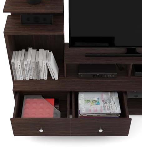 Image of Olly TV Unit | Engineered Wood | Choco Walnut Finish | Including Storage Drawers & Shelves | Modern TV Stand for Home | Knock Down Assembly | 36 Months Warranty