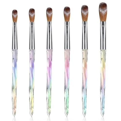 Professional 6Pcs Acrylic Nail Brush Set Size 4/6/8/10/12/14 - for Acrylic Powder Application Builder Gel Nail Extension & 3D Carving - DIY Home Salon Nail Art Manicure Tools