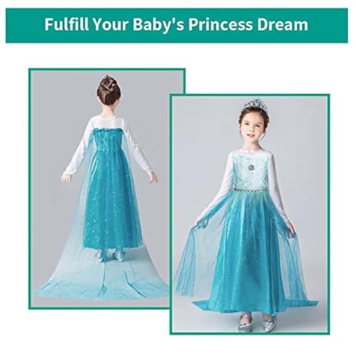 URAQT Kostüm Kinder Mädchen, 6-teiliges Set Kinder Prinzessin Kleid mit Krone Diadem Handschuhe Zauberstab usw für Weihnachten Karneval Halloween Rollenspiel(120)