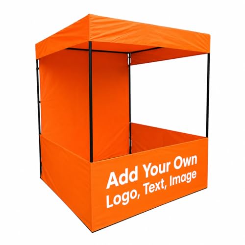 Image of Canopy Tent Portable Waterproof Demo Booth Canopy Stall 6x6x7 Ft for Outdoor Advertising, Marketing Stall, Exhibitions - UV Protection Portable Tent, Heavy-Duty with Carry Bag (6x6x7, Orange)
