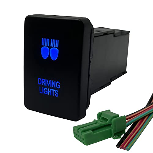 Image of Blue Led Driving Lights Push Button Switch for Toyota FJ Cruiser Prado Landcruiser RVA4 Highlander 3Amp 12V Illuminated ON-Off SPST Button Switch with Wiring Connector