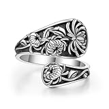 JLYY Birth Month Flower Gift Jewelry for Birthday of December S925 Silver Adjustable Spoon Ring for Women Teens (November-Chrysanthemum)