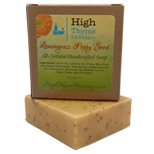 High Thyme Farmacy All-Natural Lemongrass Poppy Seed Soap - 5 Ounce Bar Of Handmade Lemongrass Soap With Turmeric – Moisturizing Essential Oil Soap - Organic Lye Soap – Exfoliating Aromatherapy Soap #TOP10